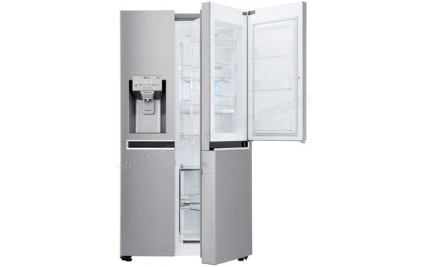 LG GSS6671PS - Vue avec portes c&ocirc;t&eacute;s droit ouvertes (cr&eacute;dit : Boulanger)