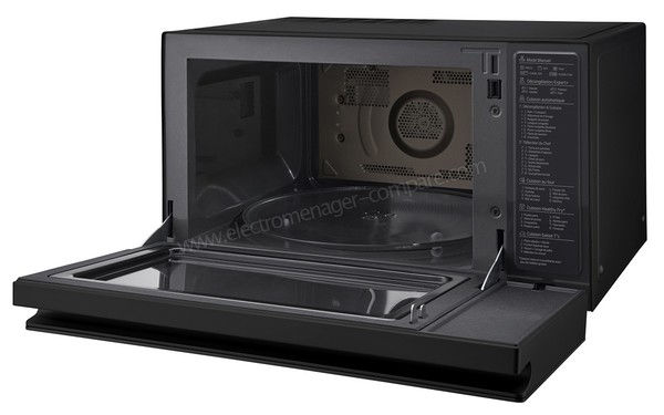 LG MJ3965BPS - Vue 3/4 droite, port ouverte