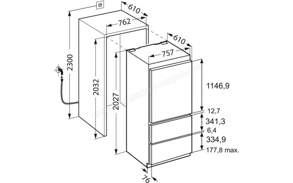 LIEBHERR ECBN5066G-23 - Dimensions (cr&eacute;dit : Boulanger)