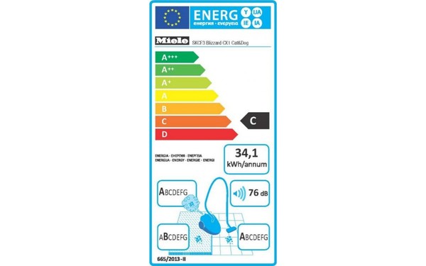 MIELE Blizzard CX1 Rouge Cat&Dog PowerLine SKCF3 - &Eacute;tiquette &eacute;nergie