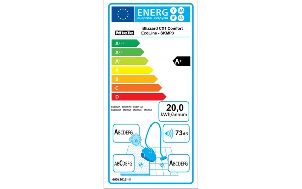 MIELE Blizzard CX1 Noir Comfort EcoLine SKMP3 - &Eacute;tiquette &eacute;nergie