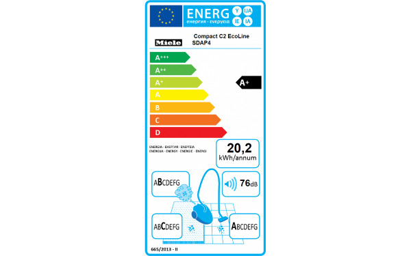 MIELE Compact C2 Rouge Mangue Ecoline - &Eacute;tiquette &eacute;nergie