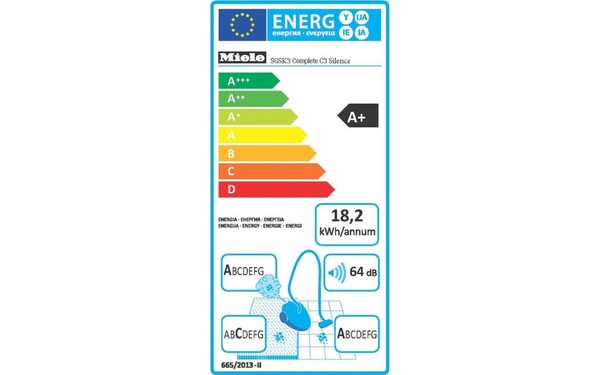MIELE Complete C3 Blanc Silence EcoLine SGSK3 2017 - &Eacute;tiquette &eacute;nergie