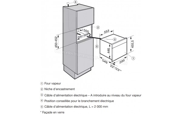 MIELE DG 6600 NR - Sch&eacute;ma technique encastrement dans un meuble haut