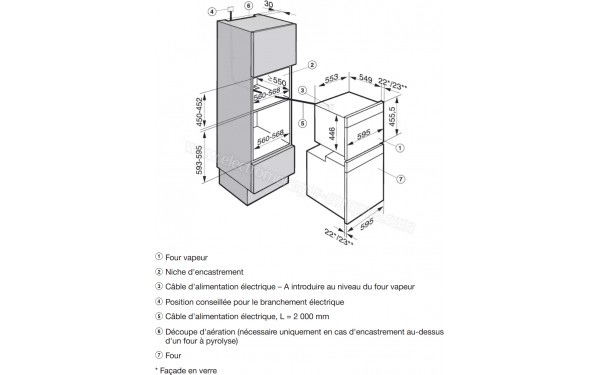 MIELE DG 6600 NR - Sch&eacute;ma technique encastrement combin&eacute; avec un autre four