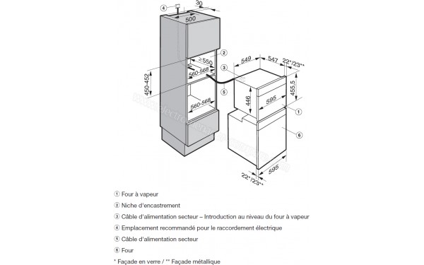 MIELE DGC 6400 BB - Sch&eacute;ma technique encastrement combin&eacute; avec un autre four