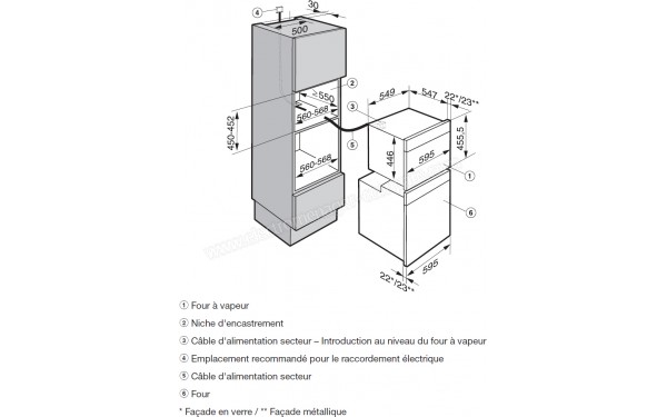 MIELE DGC 6400 NR - Sch&eacute;ma technique encastrement combin&eacute; avec un autre four