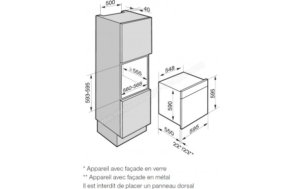 MIELE DGC 6865 XXL BR - Sch&eacute;ma technique encastrement dans un meuble haut