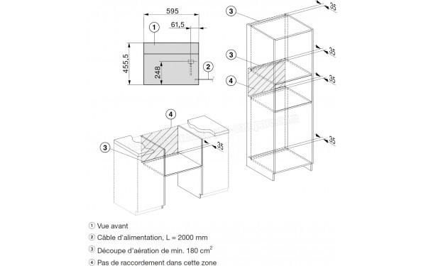 MIELE DGC 7440X BB - Sch&eacute;ma technique raccordements et a&eacute;ration