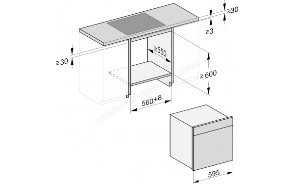 MIELE DGC 7460 GR - Sch&eacute;ma technique encastrement dans un meuble bas