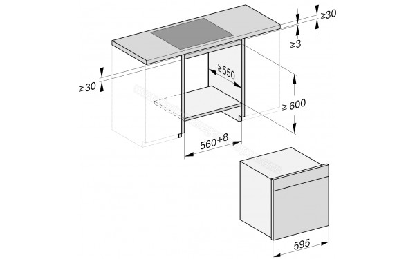 MIELE DGC 7460 IN - Sch&eacute;ma technique encastrement dans un meuble bas