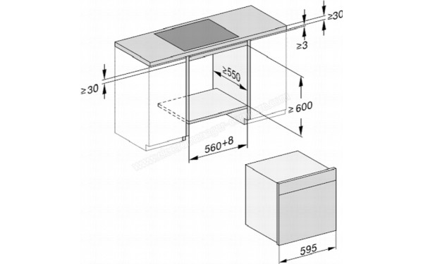 MIELE DGC 7860X GR - Sch&eacute;ma technique encastrement dans un meuble bas