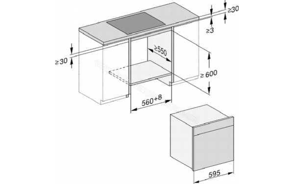 MIELE DGC 7865 GR - Sch&eacute;ma technique encastrement dans un meuble bas