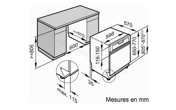 MIELE G 4210 i Blanc - Schema d'encastrement (cr&eacute;dit : Boulanger)