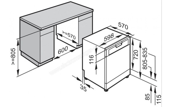 MIELE G 4920 SC Front Inox - Sch&eacute;ma d'encastrement (cr&eacute;dit : Boulanger)