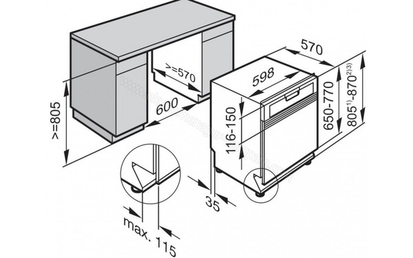 MIELE G 4920 SCi BB - Sch&eacute;ma d'encastrement (cr&eacute;dit : Boulanger)