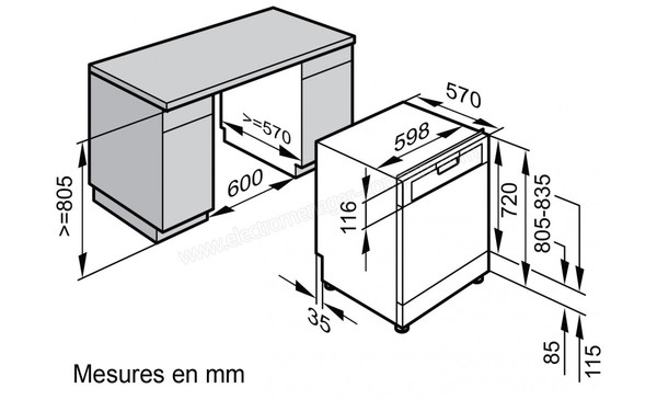 MIELE G 4920 SC - Schema d'encastrement (cr&eacute;dit : Boulanger)