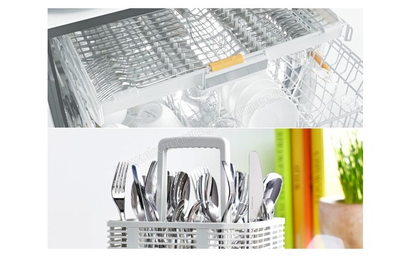 MIELE G 4991 SCVI - Tiroir sup&eacute;rieur et panier &agrave; couverts (cr&eacute;dit : Darty)