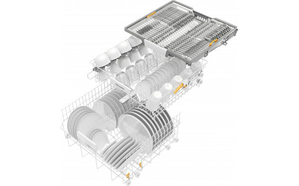 MIELE G 5210 SC Front Inox - Vue du panier inf&eacute;rieur, sup&eacute;rieur et tiroir sup&eacute;rieur