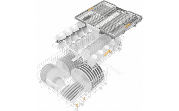 MIELE G 5265 SCVi XXL - Vue du panier inf&eacute;rieur, sup&eacute;rieur et tiroir sup&eacute;rieur