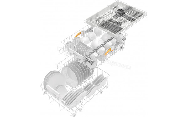 MIELE G 5540 SC SL Blanc - Vue du panier inf&eacute;rieur, sup&eacute;rieur et tiroir sup&eacute;rieur