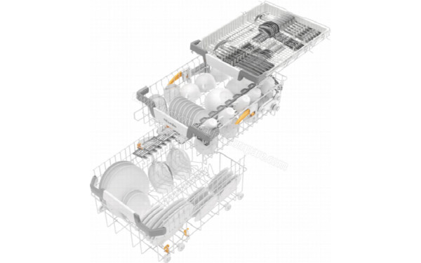 MIELE G 5690 SCVi SL - Vue du panier inf&eacute;rieur, sup&eacute;rieur et tiroir sup&eacute;rieur