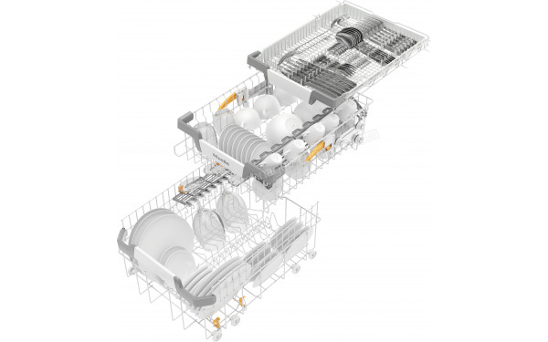 MIELE G 5790 SCVI SL - Vue du panier inf&eacute;rieur, sup&eacute;rieur et tiroir sup&eacute;rieur