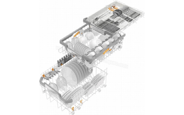MIELE G 5890 SCVi SL - Vue du panier inf&eacute;rieur, sup&eacute;rieur et tiroir sup&eacute;rieur
