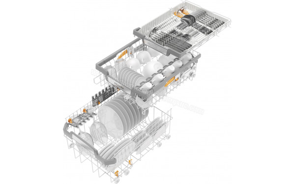 MIELE G 5990 SCVi SL - Vue du panier inf&eacute;rieur, sup&eacute;rieur et tiroir sup&eacute;rieur