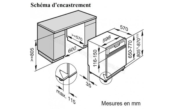 MIELE G 6100 SCI Inox - Schema d'encastrement