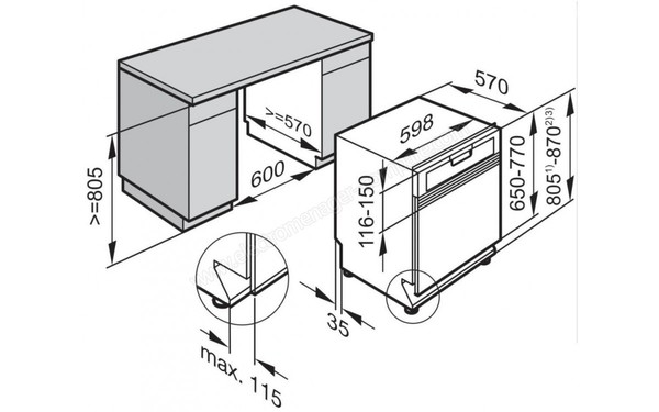 MIELE G 6410 Sci NR - Sch&eacute;ma d'encastrement (cr&eacute;dit : Boulanger)