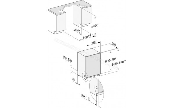 MIELE G 7190 SCVi AutoDos FrontFit - Dimensions