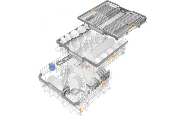 MIELE G 7930 SCi AutoDos - Vue du panier inf&eacute;rieur, sup&eacute;rieur et tiroir sup&eacute;rieur