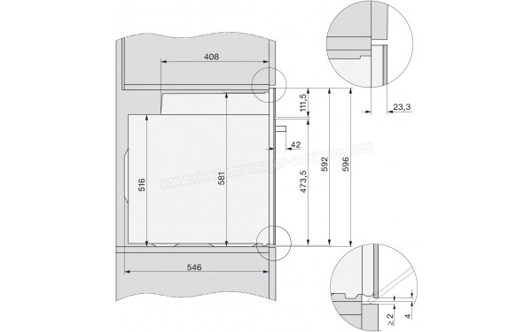 MIELE H 2266-1 BP IN - Sch&eacute;ma technique vue lat&eacute;rale