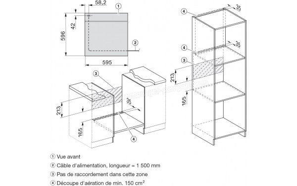 MIELE H 2266-1 BP IN - Sch&eacute;ma technique raccordements et a&eacute;ration