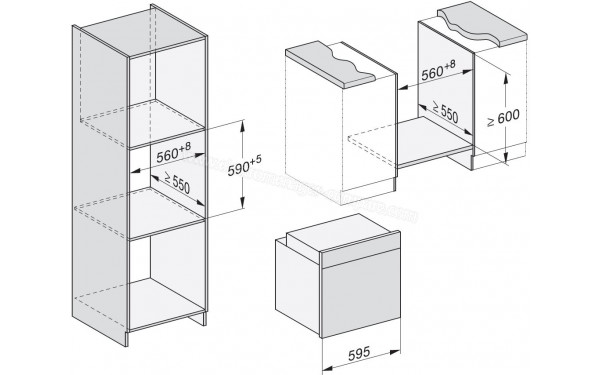 MIELE H 2765 BP NR - Sch&eacute;ma technique encastrement dans un meuble haut ou bas