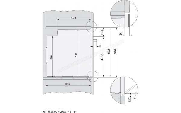MIELE H 2765 BP NR - Sch&eacute;ma technique vue lat&eacute;rale