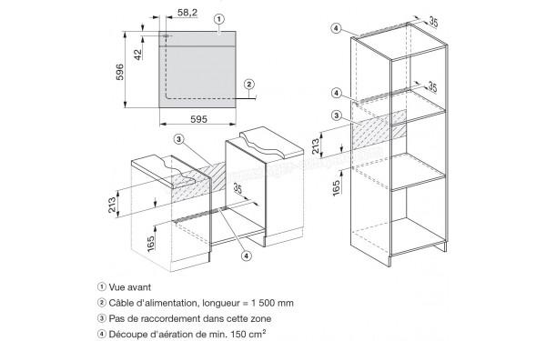 MIELE H 2765 BP NR - Sch&eacute;ma technique raccordements et a&eacute;ration