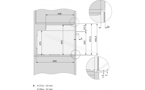 MIELE H 2840 B - Sch&eacute;ma technique vue lat&eacute;rale