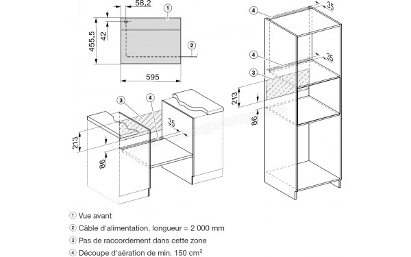 MIELE H 2840 B - Sch&eacute;ma technique raccordements et a&eacute;ration