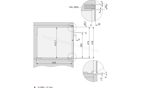 MIELE H 2890 B - Sch&eacute;ma technique encastrement dans un meuble bas