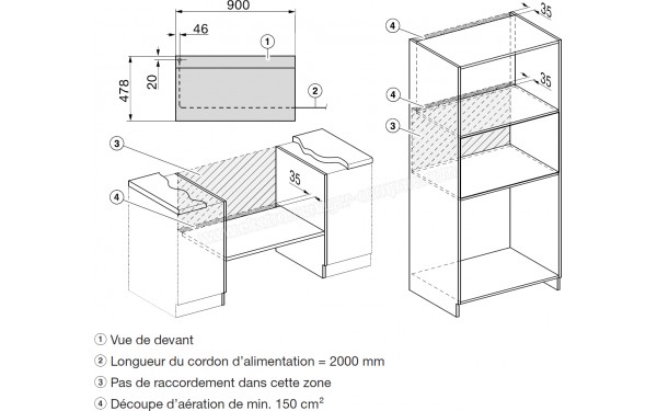 MIELE H 2890 B - Sch&eacute;ma technique raccordements et a&eacute;ration