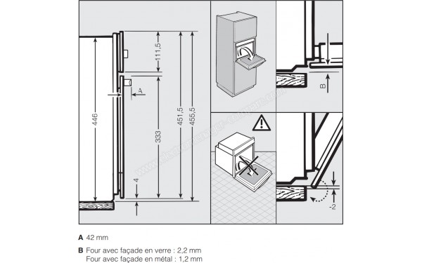 MIELE H 6400 BM BB - Sch&eacute;ma technique cotes d&eacute;taill&eacute;es de la fa&ccedil;ade du four