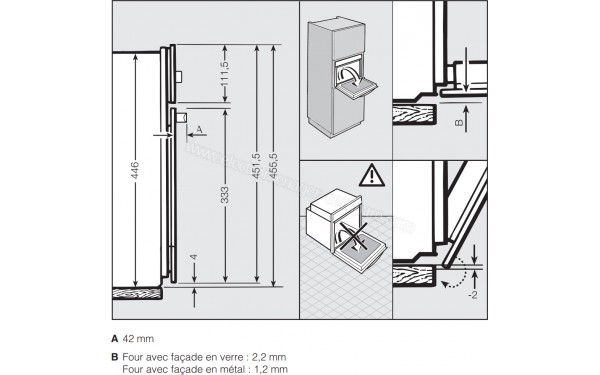 MIELE H 6400 BM IN - Sch&eacute;ma technique cotes d&eacute;taill&eacute;es de la fa&ccedil;ade du four