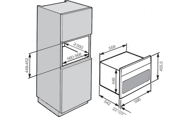 MIELE H 6800 BMX NR - Sch&eacute;ma technique encastrement dans un meuble haut