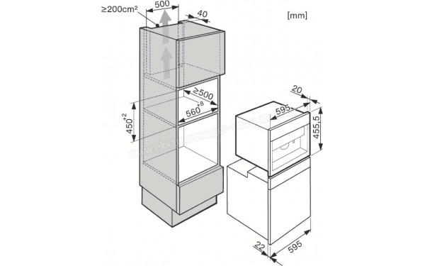 MIELE H 6800 BP IN - Sch&eacute;ma technique encastrement dans un meuble haut