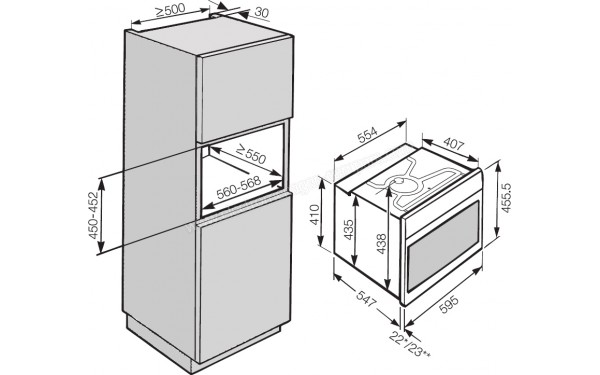 MIELE H 6800 BPX BB - Sch&eacute;ma technique encastrement dans un meuble haut