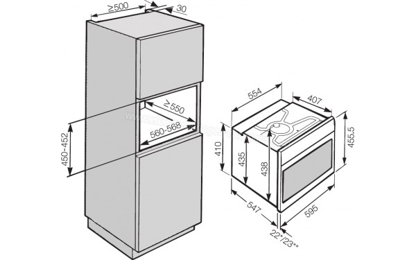 MIELE H 6800 BPX GR - Sch&eacute;ma technique encastrement dans un meuble haut