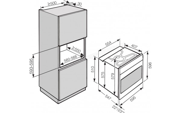 MIELE H 6860 BPX BB - Sch&eacute;ma technique encastrement dans un meuble haut