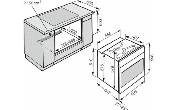 MIELE H 6860 BPX GR - Sch&eacute;ma technique encastrement dans un meuble bas